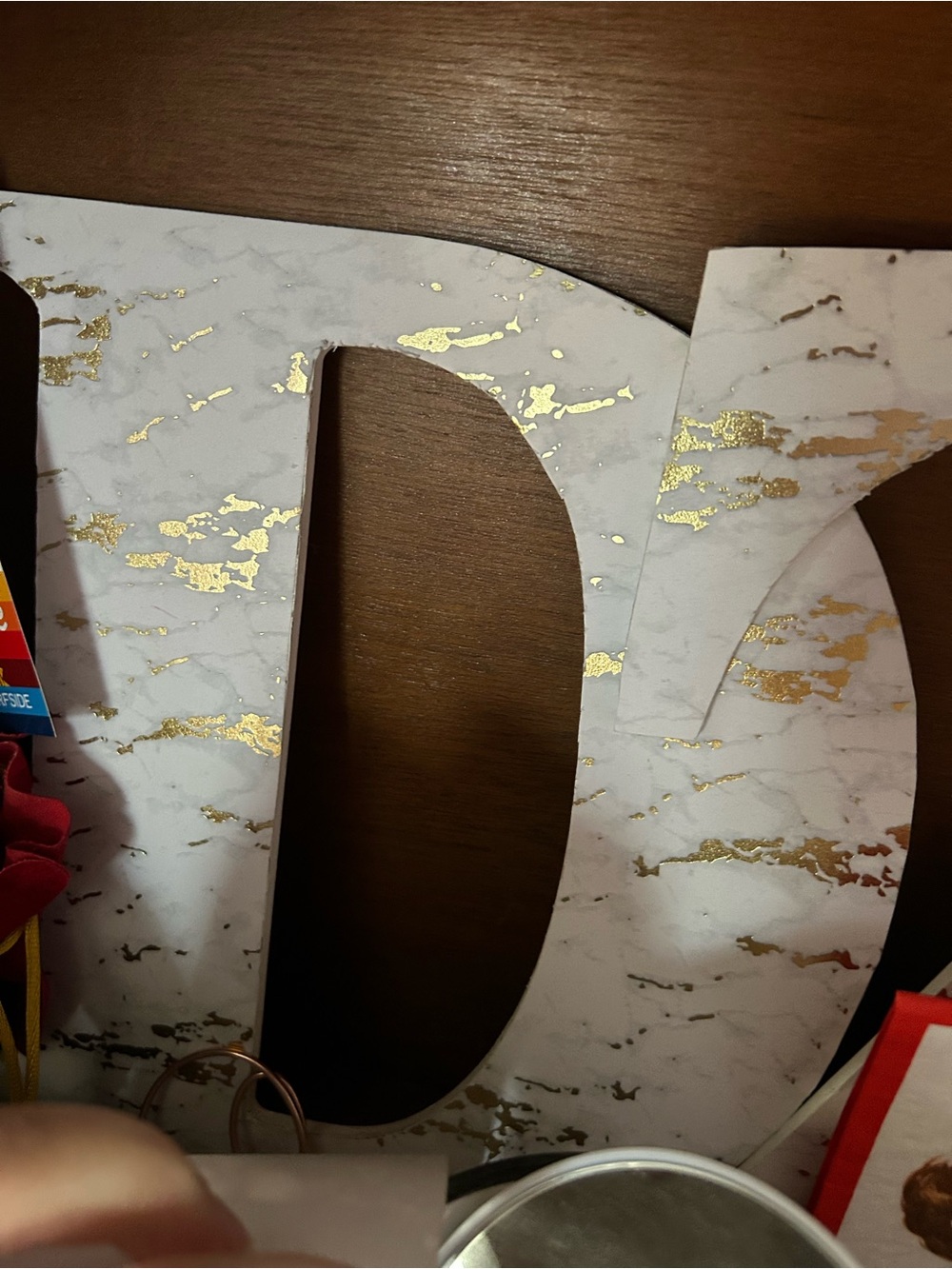 Delta zeta wooden letters with white and gold print